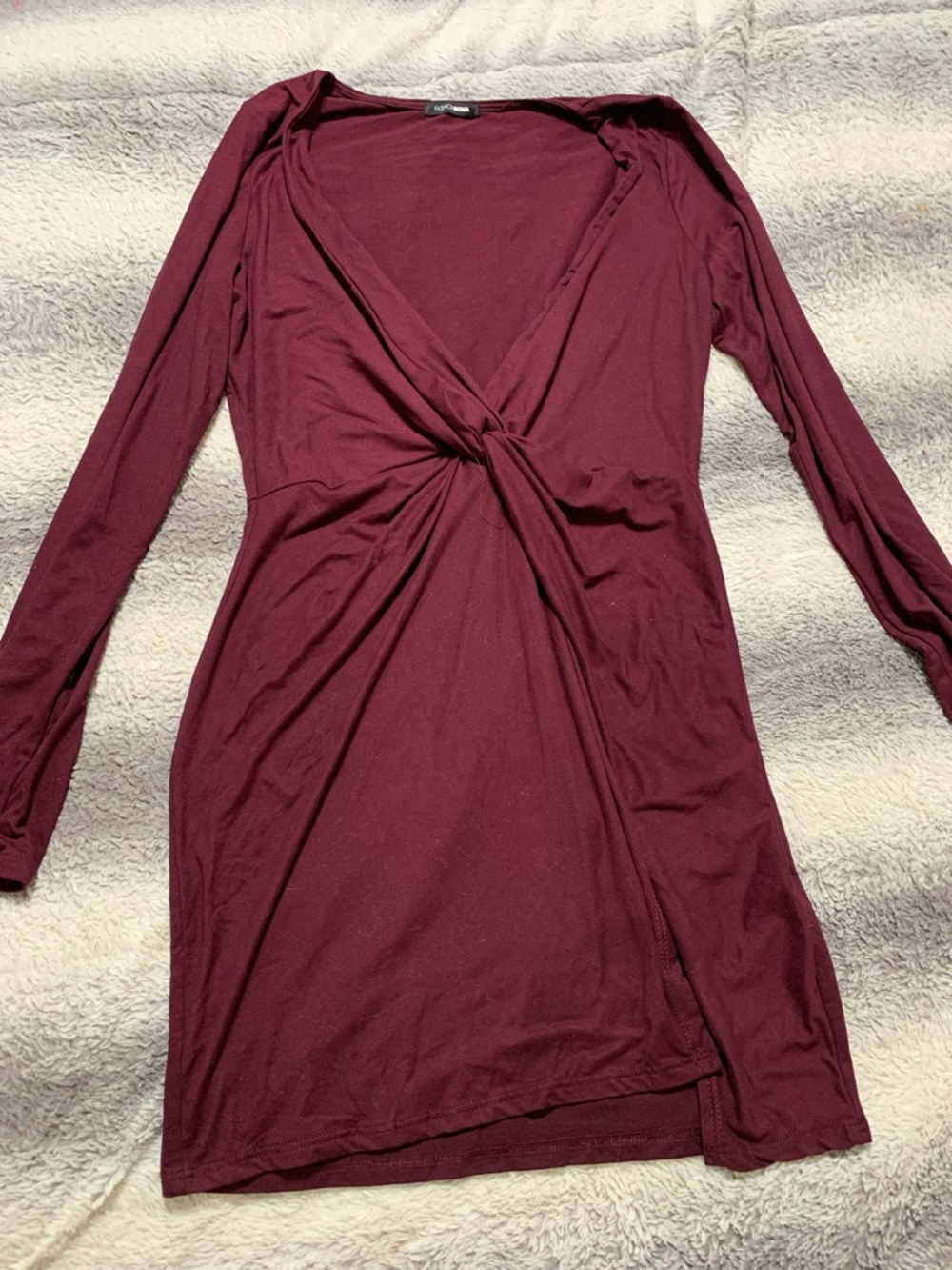 4/$30 Fashion Nova Twist-Front Long Sleeve Dress in Burgundy